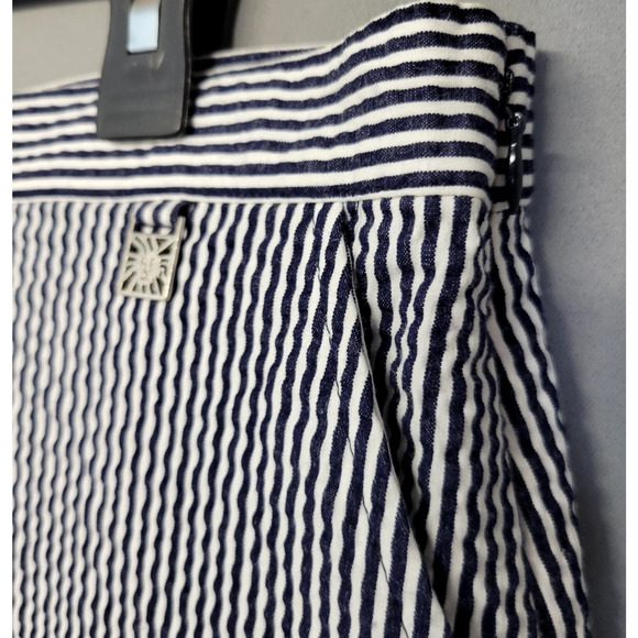 Anne Klein Skirt Womens 12 Navy White Striped Seersucker Cotton Blend Side Zip - Picture 5 of 14